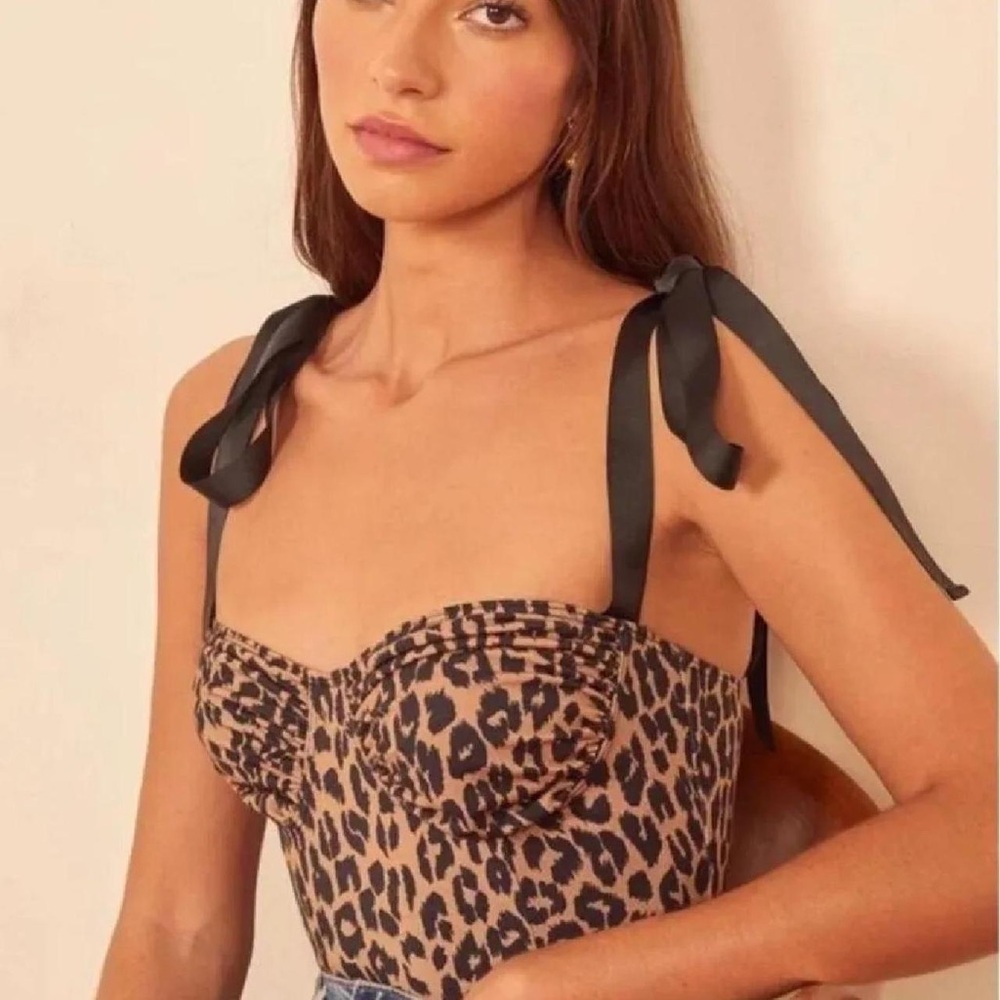 Reformation Marsala Leopard Print Bodysuit with Black Straps